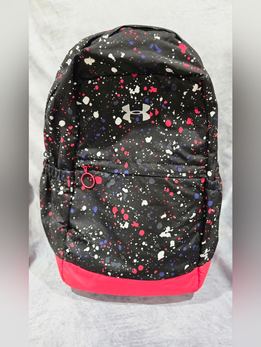Under Armour Women's Black Splatter Print Backpack with Pink Accent